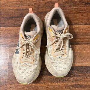 Hoka Beige and Orange Athletic Shoes